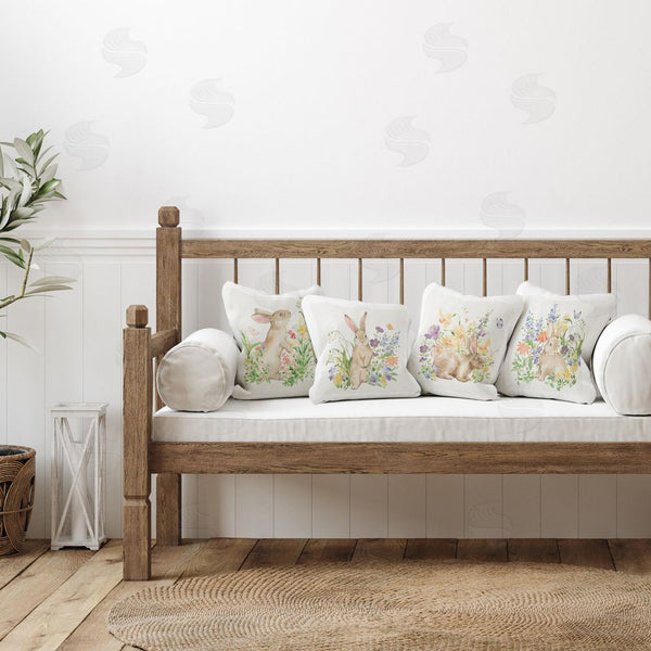 Stupell Industries Katrina Pete | Celebrate Spring Floral Bunnies Printed Throw Pillow Set