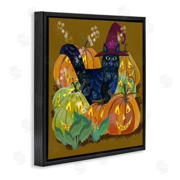 Stupell Industries Kay Widdowson | Cat With Jack-o-Lanterns Wall Art