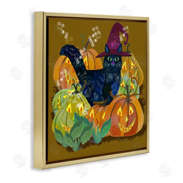 Stupell Industries Kay Widdowson | Cat With Jack-o-Lanterns Wall Art