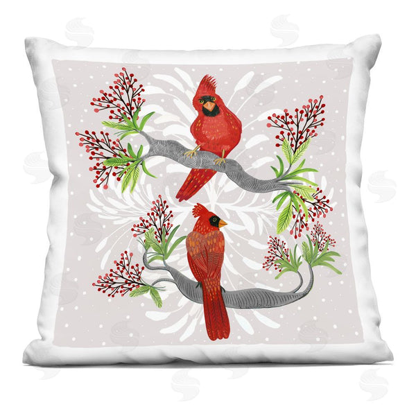 stupell industries Kay Widdowson | Christmas Birds with Berries Printed Throw Pillow