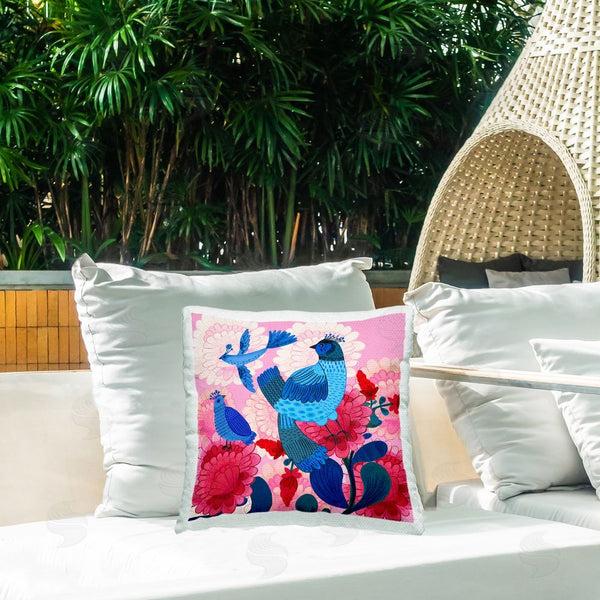 Stupell Industries Kay Widdowson | Folk Birds On Dahlias Printed Throw Pillow