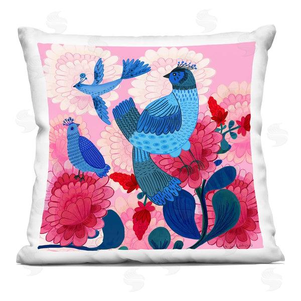 stupell industries Kay Widdowson | Folk Birds on Dahlias Printed Throw Pillow