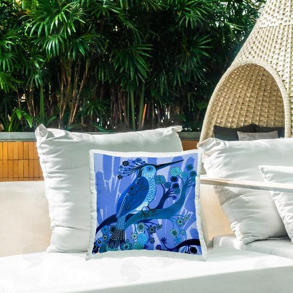 Stupell Industries Kay Widdowson | Folk Style Blue Bird Printed Throw Pillow