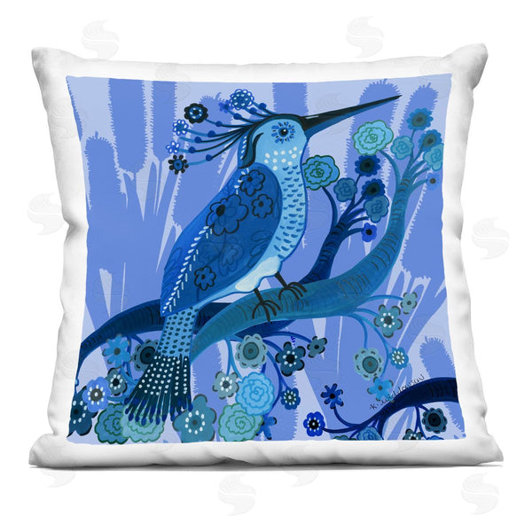 stupell industries Kay Widdowson | Folk Style Blue Bird Printed Throw Pillow