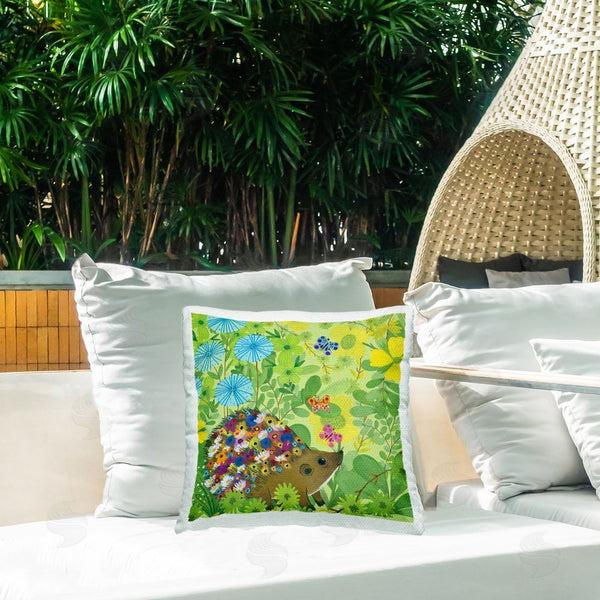 Stupell Industries Kay Widdowson | Happy Hedgehog & Flowers Printed Throw Pillow