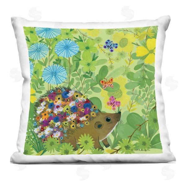 stupell industries Kay Widdowson | Happy Hedgehog & Flowers Printed Throw Pillow