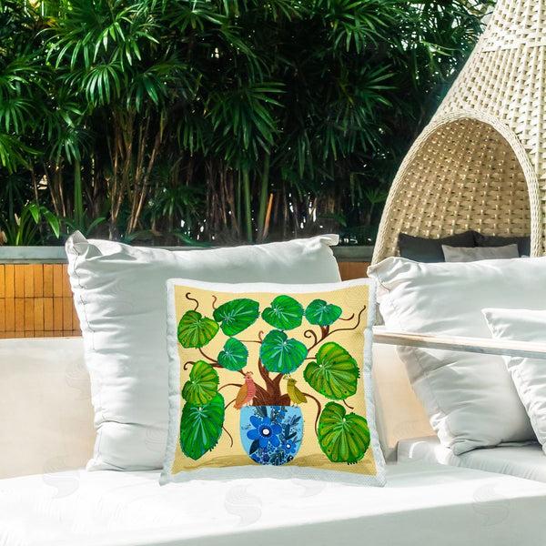Stupell Industries Kay Widdowson | Potted Plant & Birds Perched Printed Throw Pillow