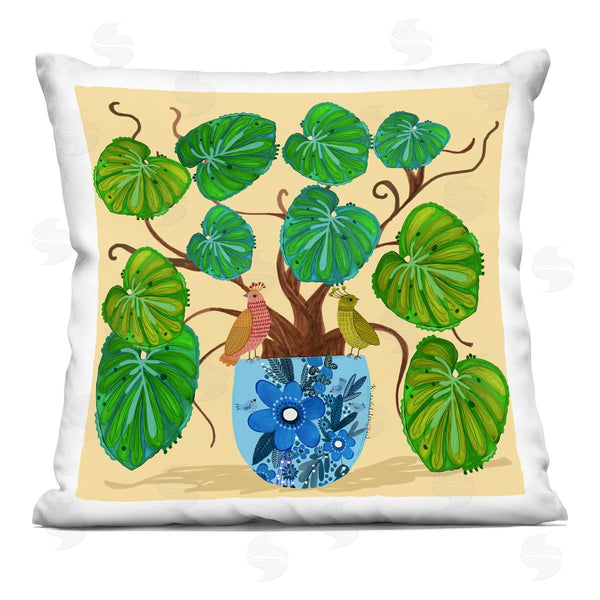 stupell industries Kay Widdowson | Potted Plant & Birds Perched Printed Throw Pillow