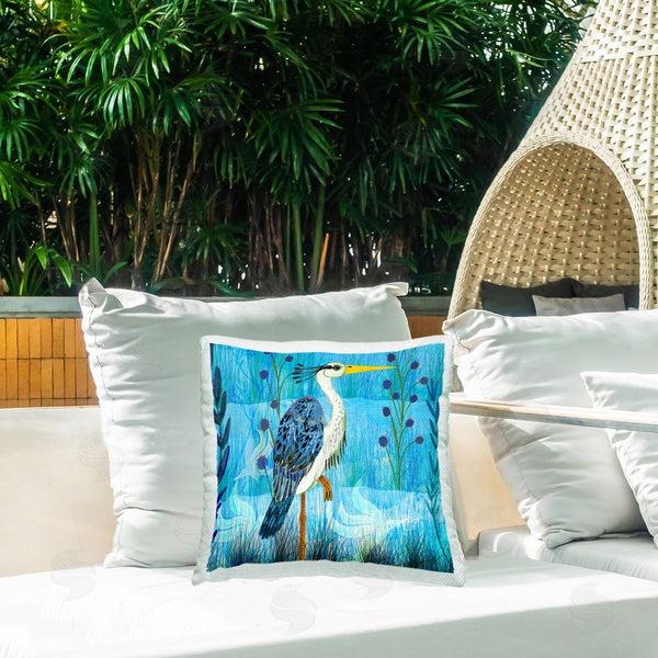 Stupell Industries Kay Widdowson | Standing Crane With Blue Tones Printed Throw Pillow