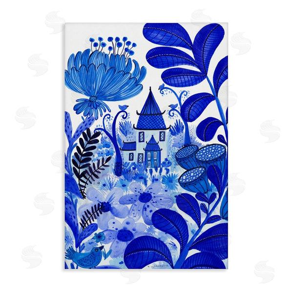 stupell industries Kay Widdowson | Whimsical Blue Folk Garden