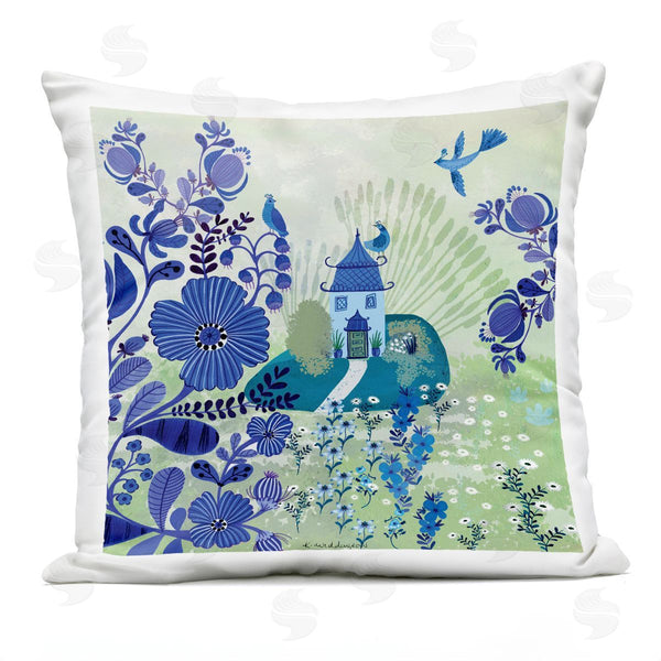 Stupell Industries Kay Widdowson | Whimsical Blue Garden Printed Throw Pillow