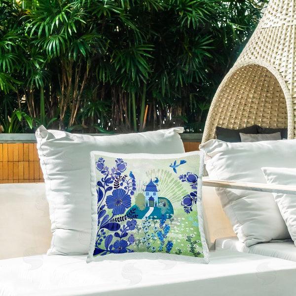 Stupell Industries Kay Widdowson | Whimsical Blue Garden Printed Throw Pillow