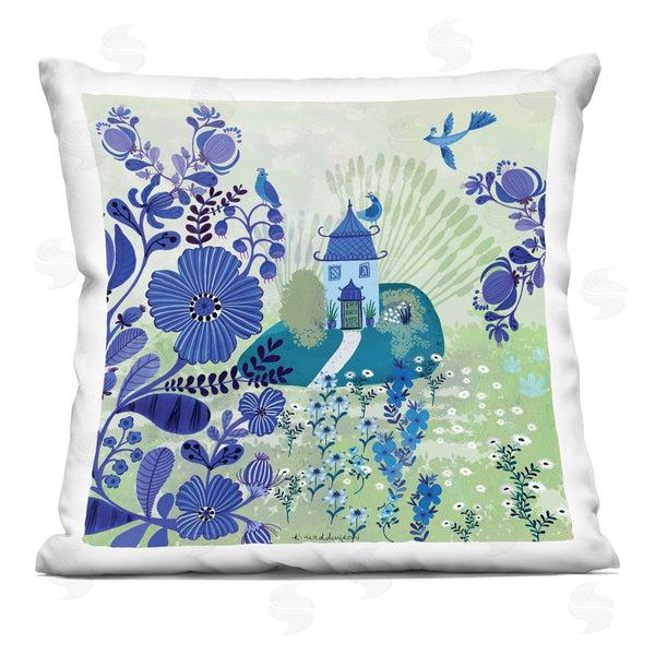 stupell industries Kay Widdowson | Whimsical Blue Garden Printed Throw Pillow