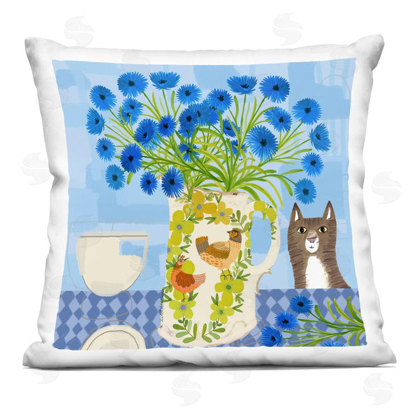 stupell industries Kay Widdowson | Whimsical Jug of Cornflowers Printed Throw Pillow