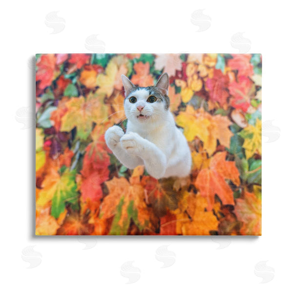stupell industries Kazutoshi Ono | Cat in Autumn Leaf Pile Wall Art