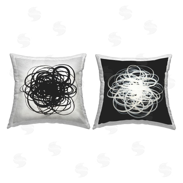 Stupell Industries KC Haxton | Black & White Chaotic Scribble Printed Throw Pillow Set