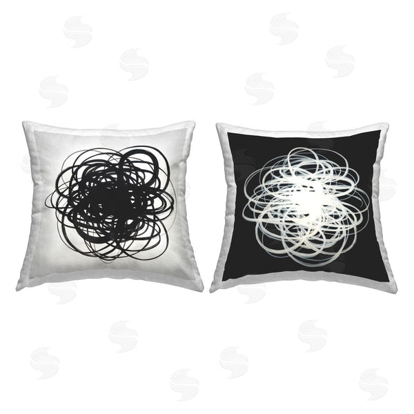 stupell industries KC Haxton | Black & White Chaotic Scribble Printed Throw Pillow Set