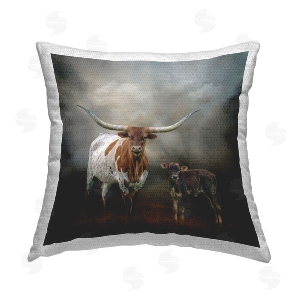 Stupell Industries Kelley Parker | Longhorn & Calf Babysitter Printed Throw Pillow