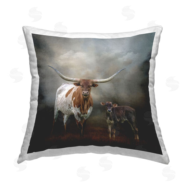 stupell industries Kelley Parker | Longhorn & Calf Babysitter Printed Throw Pillow