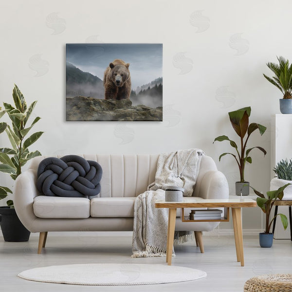 Stupell Industries Kelley Parker | Roaring Brown Grizzly Bear Rocky Mountain Top View Wall Art