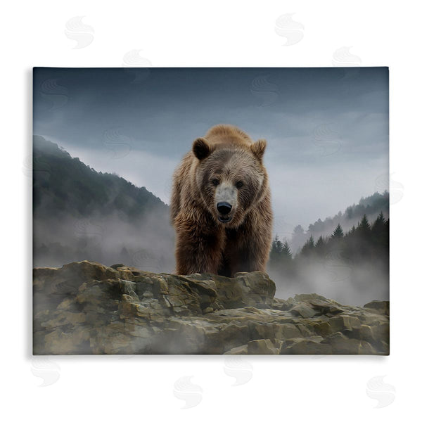 stupell industries Kelley Parker | Roaring Brown Grizzly Bear Rocky Mountain Top View Wall Art
