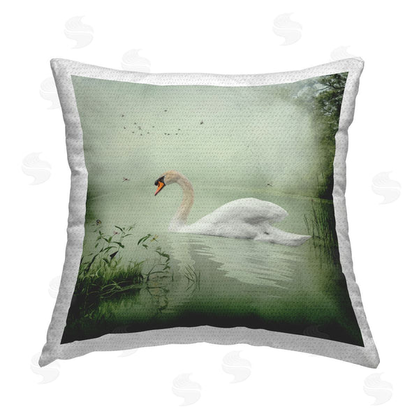 Stupell Industries Kelley Parker | Swan's Sanctuary Misty Lake Printed Throw Pillow
