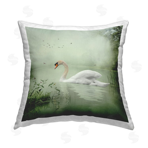stupell industries Kelley Parker | Swan's Sanctuary Misty Lake Printed Throw Pillow