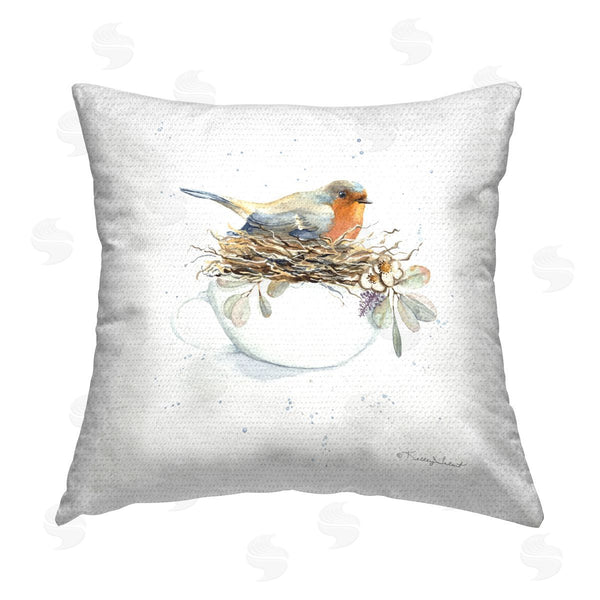 Stupell Industries Kelley Talent | Bird Nest In Teacup Printed Throw Pillow