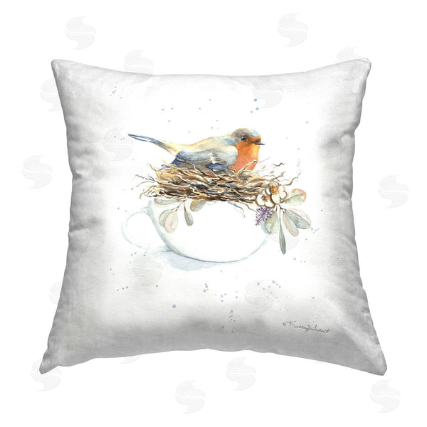 stupell industries Kelley Talent | Bird Nest in Teacup Printed Throw Pillow