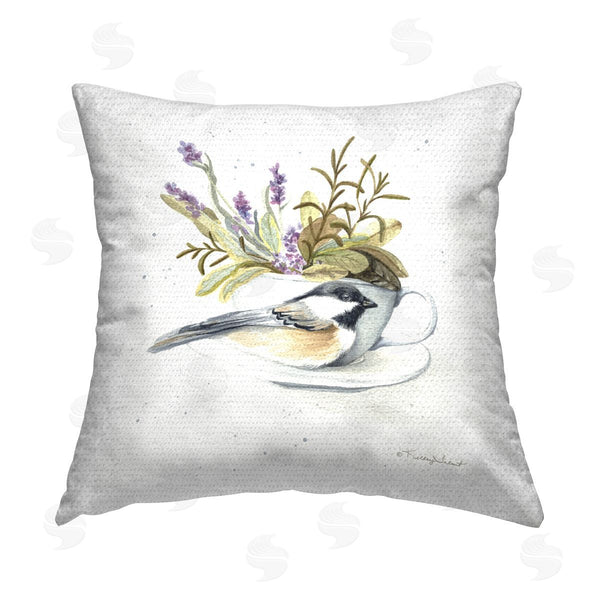 Stupell Industries Kelley Talent | Bird On Lavender Teacup Printed Throw Pillow