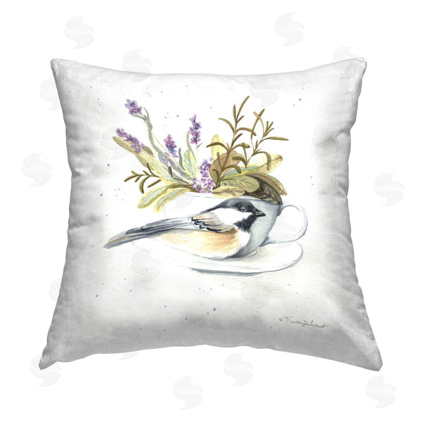 stupell industries Kelley Talent | Bird on Lavender Teacup Printed Throw Pillow