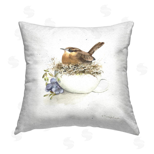 Stupell Industries Kelley Talent | Brown Bird On Teacup Nest Printed Throw Pillow