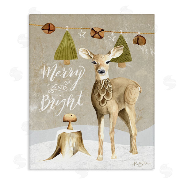 stupell industries Kelley Talent | Deer & Jingling Bells Snowy Winter Scene Calligraphy Wall Art