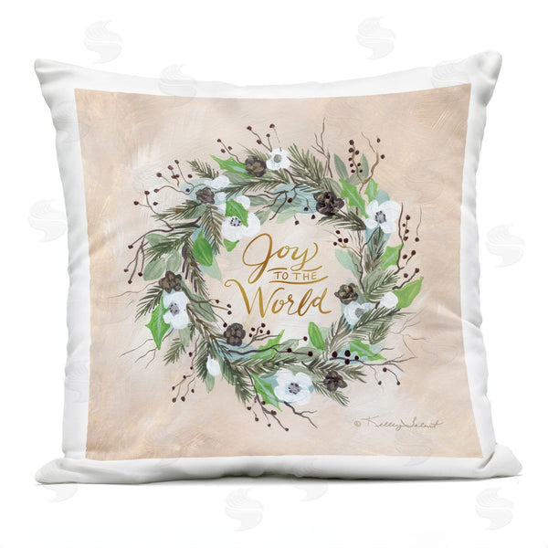 Stupell Industries Kelley Talent | Joy To The World Pine Wreath Printed Throw Pillow