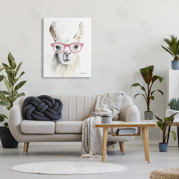 Stupell Industries Kelley Talent | Llama Wearing Pink Glasses Casual Animal Portrait Wall Art