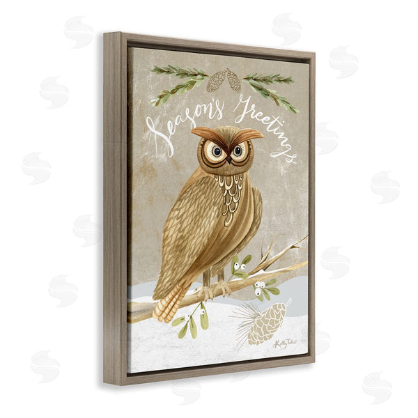 Stupell Industries Kelley Talent | Season's Greetings Winter Snowscape Owl Perched Pinecones Wall Art