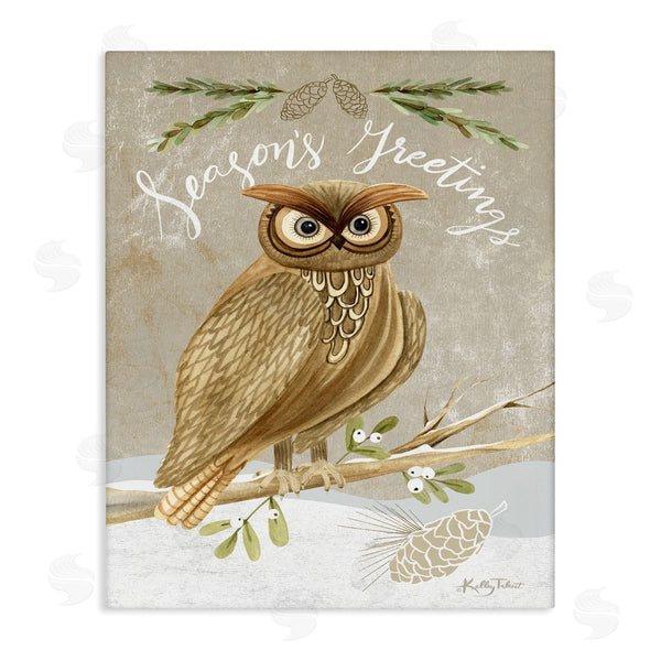 stupell industries Kelley Talent | Season's Greetings Winter Snowscape Owl Perched Pinecones Wall Art
