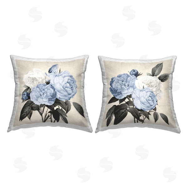 Stupell Industries Kelly Donovan | Blue Rose Blossoms Printed Throw Pillow Set