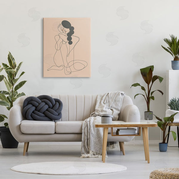 Stupell Industries Kendra Shedenhelm | Abstract Woman Sitting Scribble Drawing Smiling Outline Wall Art