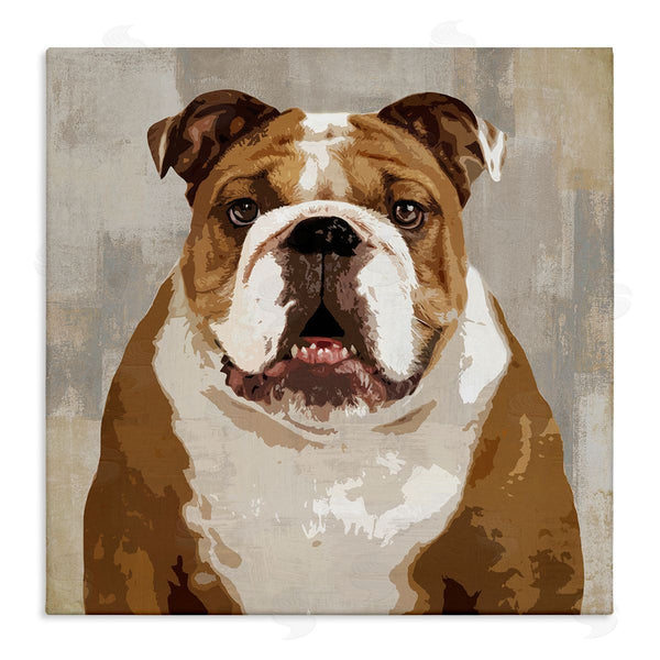 stupell industries Keri Rodgers | Bulldog Hungrily Waiting Dull Abstract Background Pet Collage Wall Art