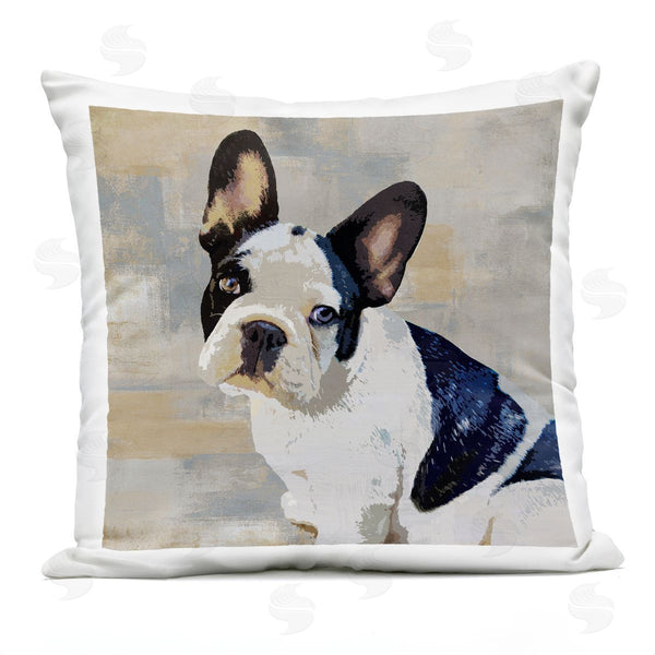Stupell Industries Keri Rodgers | French Bulldog Dog Grey Beige Neutral Patchwork Printed Throw Pillow