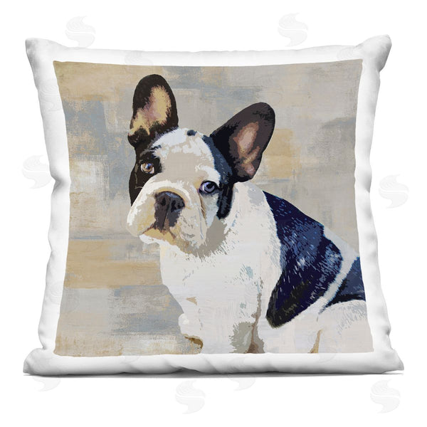 stupell industries Keri Rodgers | French Bulldog Dog Grey Beige Neutral Patchwork Printed Throw Pillow