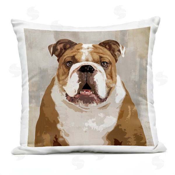 Stupell Industries Keri Rodgers | Pet Bulldog Portrait Abstract Beige Pattern Printed Throw Pillow