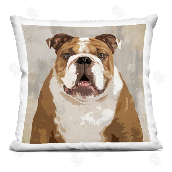 stupell industries Keri Rodgers | Pet Bulldog Portrait Abstract Beige Pattern Printed Throw Pillow