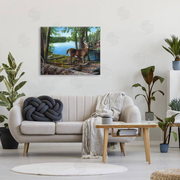 Stupell Industries Kevin Daniel | Deer In Lake Cabin Forest Wall Art