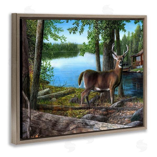 Stupell Industries Kevin Daniel | Deer In Lake Cabin Forest Wall Art