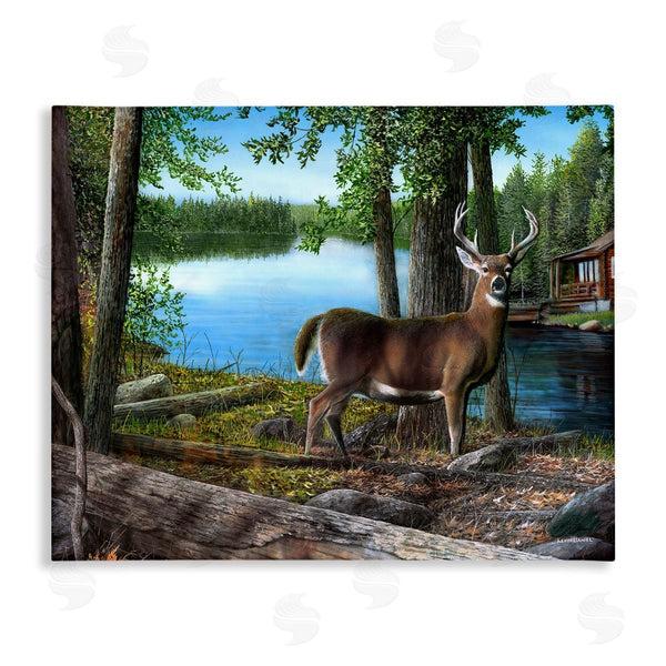 stupell industries Kevin Daniel | Deer in Lake Cabin Forest Wall Art