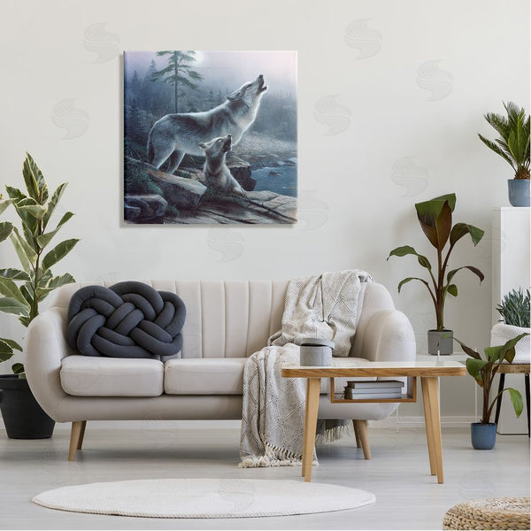 Stupell Industries Kevin Daniel | Howling Wolf & Pup Landscape Wall Art
