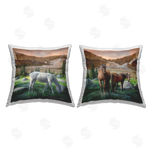 Stupell Industries Kevin Daniel | Mountain Valley Horses Printed Throw Pillow Set