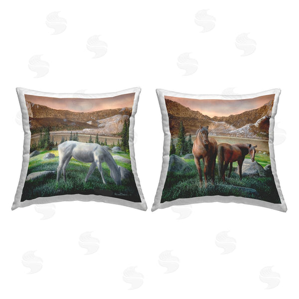 stupell industries Kevin Daniel | Mountain Valley Horses Printed Throw Pillow Set